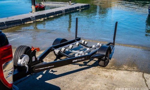 GFAB Alloy Single Black Jet Ski Trailer - top view with spare wheel